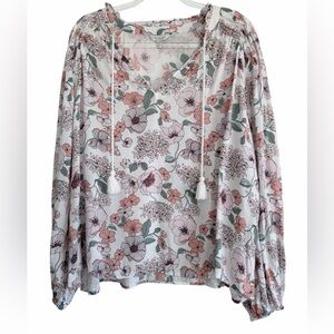 Lucky Brand Floral Blouse - Pink and Green